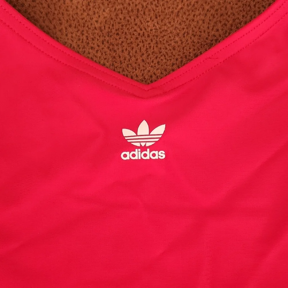 Adidas Red One-Piece Swimsuit with White Side Stripes - Picture 3 of 14